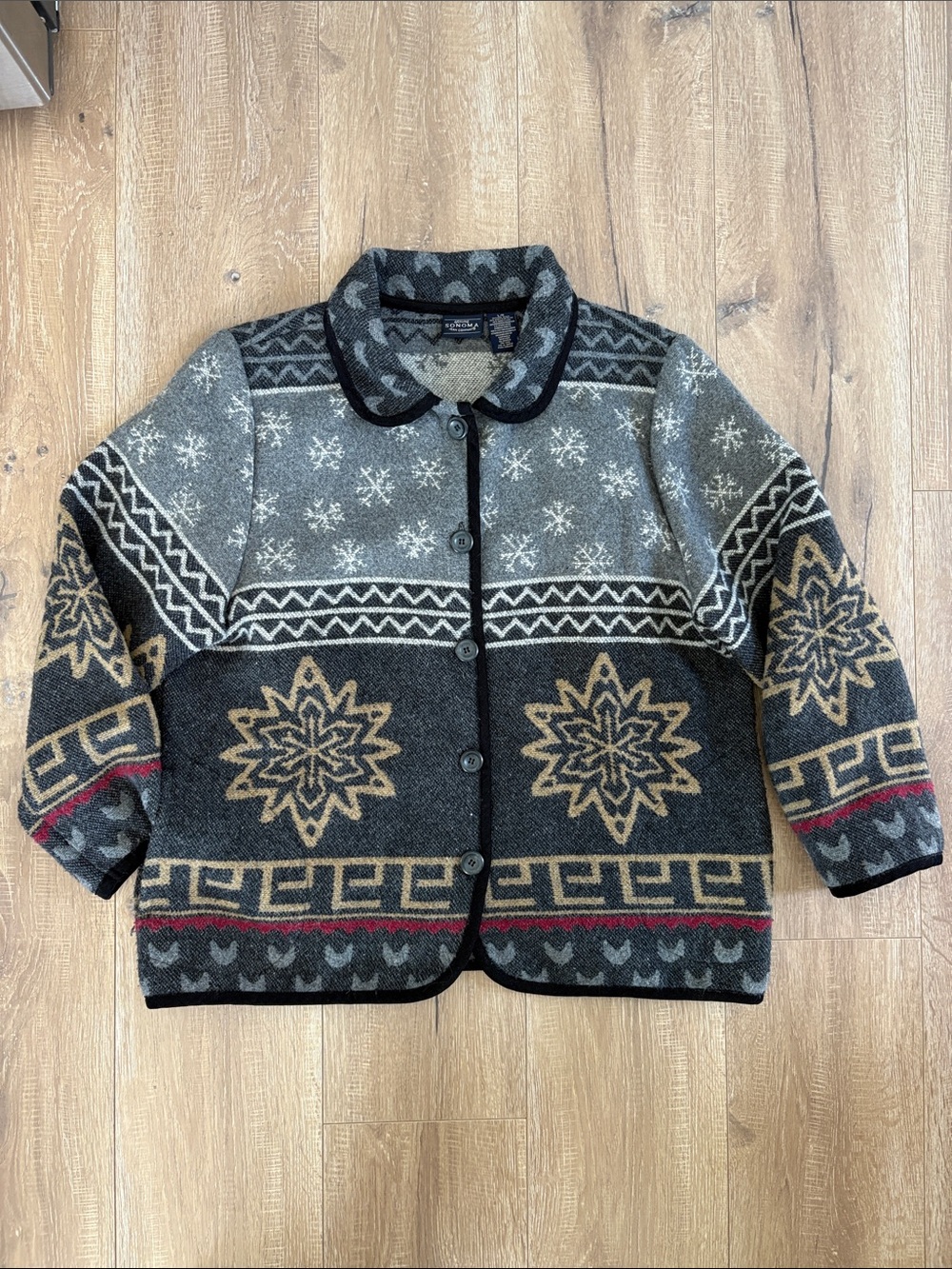 Sonoma Women's Wool Blend Aztec and Snowflake Blanket Coat